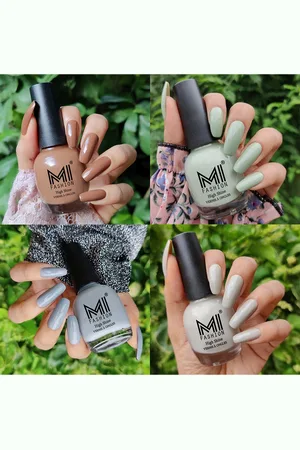 MI FASHION Set Of 4 Vernis A Ongles Ultra High Glass HD 3D Shine Nail Polish 60ml - Dark Nude, Mischievous Mint, Grey, Light Nude