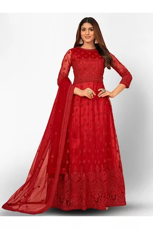 Divine International Trading Co Red Embroidered Unstitched Dress Material