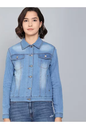 KOTTY Women Blue Washed Colourblocked Denim Jacket