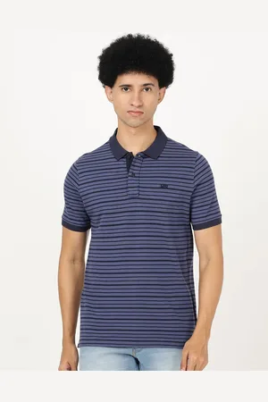Lee Men Blue Striped Polo Collar Slim Fit T-shirt