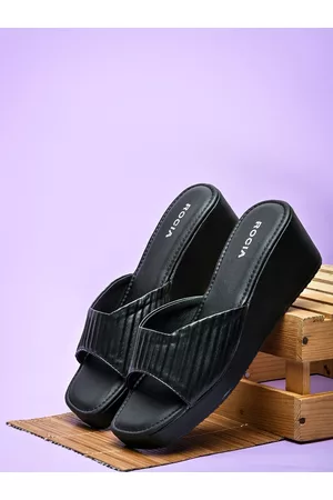 Rocia Black Striped Wedge Heels