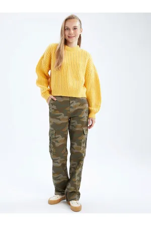DeFacto Women Camouflage Printed Pure Cotton Cargos Trousers