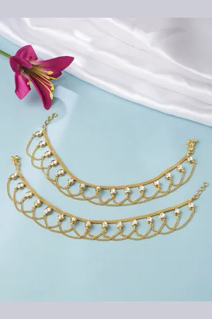 Tistabene Women Pack of 2 Gold-Plated Kundan Studded Anklets