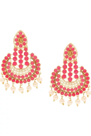 Asmitta Jewellery Pink & Gold-Toned Kundan Contemporary Drop Earrings
