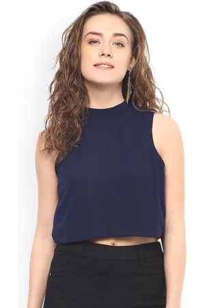 Mayra Women Blue Solid Crop Top