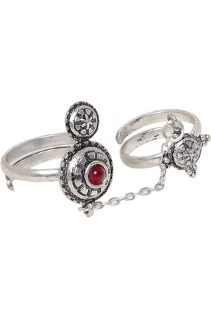 Voylla Women Set of 2 Silver-Plated Handcrafted Adjustable Finger Rings