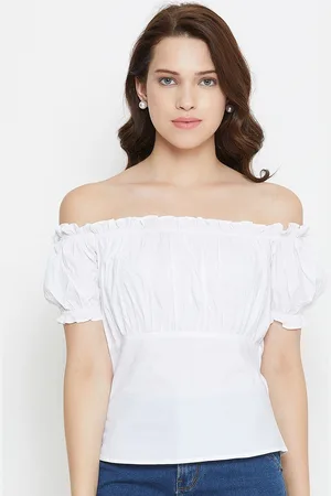 Imfashini Women White Solid Bardot Top