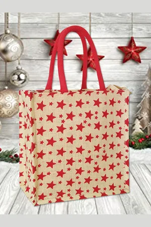 earthbags Geometric Printed Jute Tote Bag Handbags