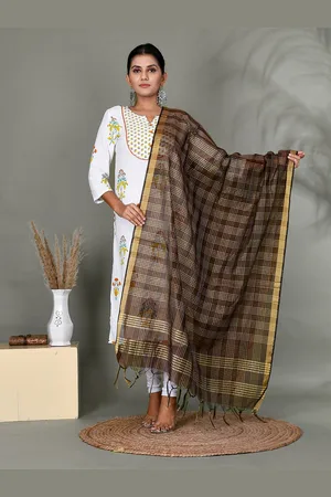 Kesarya Checked Organza Dupatta with Zari