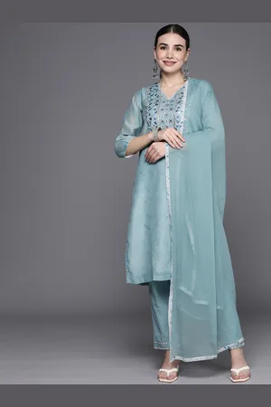 Biba Women Blue Ethnic Motifs Yoke Design Kurta with Trousers & Dupatta
