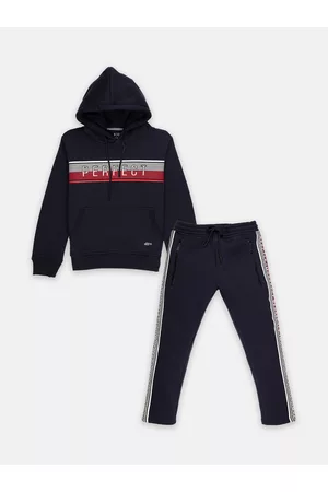 Status Quo Boys Navy Blue Printed Cotton Tracksuits