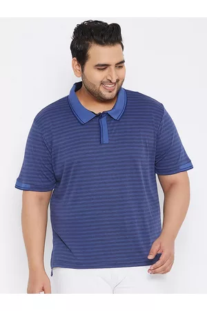 Instafab Men Plus Size Cotton Striped Polo Collar T-shirt