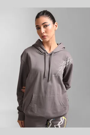 Kazo Women Grey Hooded Cotton Sweatshirt
