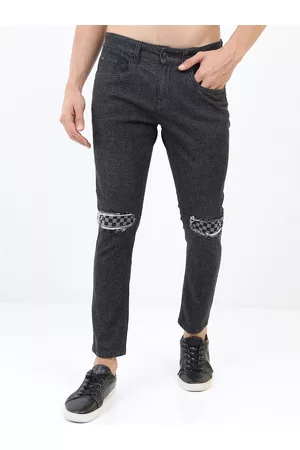 Highlander Men Black Cotton Skinny Fit Mildly Distressed Ripped Stretchable Jeans