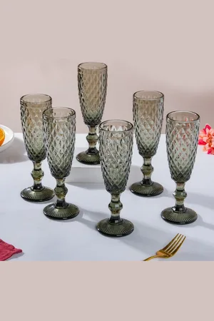 Nestasia Set Of 6 Ash Grey Textured Glasses 150 ml Each