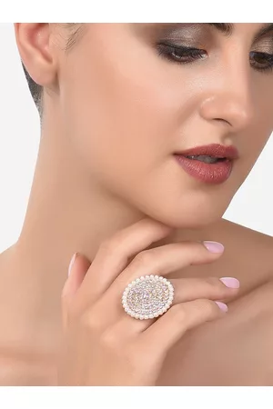Zaveri Pearls Women Rose Gold-Plated AD Studded Adjustable Finger Ring