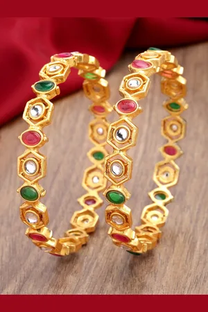 karatcart Set Of 2 Gold-Plated & Kundan Studded Bangles