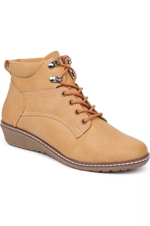 VALIOSAA Women Lace-Ups Round-Toe Wedges Heel Boots