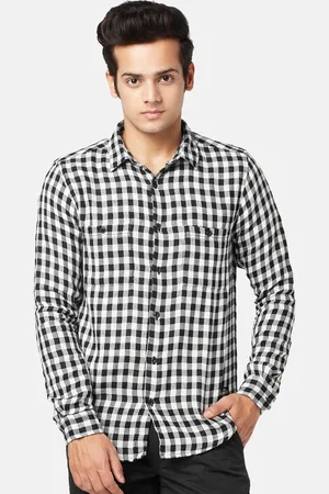 PEOPLE Men Slim Fit Gingham Checked Casual Pure Cotton Shirt