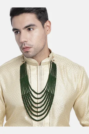 I Jewels Men Green Gold-Plated Layered Necklace