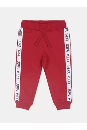 U.S. Polo Assn. Girls Red & White Brand Logo Straight-Fit Cotton Joggers