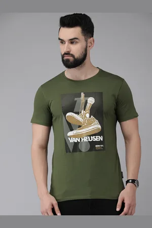 V Dot Men Pure Cotton Printed Round Neck Slim Fit T-shirt