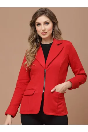 KASSUALLY Women Notched Lapel Single-Breasted Casual Cheery Red Blazer