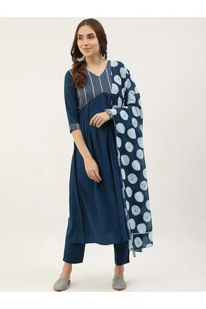 FIORRA Women Teal Yoke Design Kurta with Trouser & With Dupatta Set