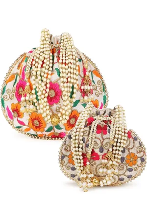 Anekaant Set of 2 Floral Embroidered Potli Clutches