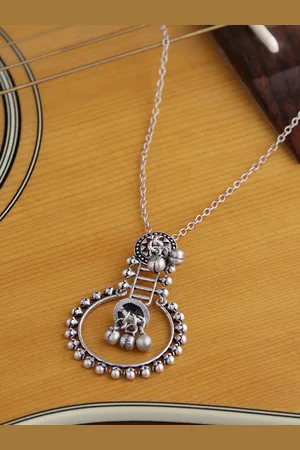 Voylla Women Oxidised Silver-Plated Pendant With Chain