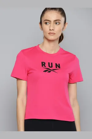 Reebok Women Pink & Black Brand Logo Printed Running T-shirt