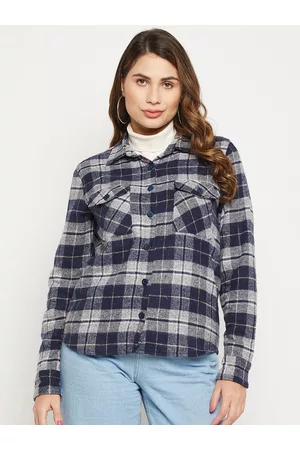 Bitterlime Women Relaxed Tartan Checked Casual Cotton Shirt