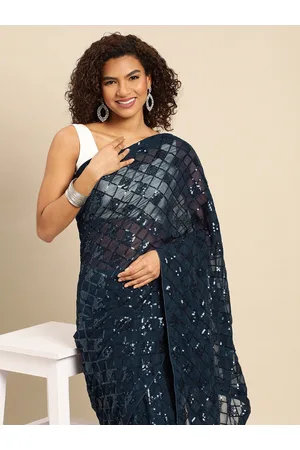 Mitera Checked Embellished Sequinned Heavy Work Saree