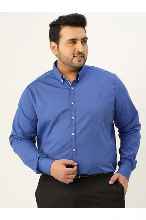 Sztori Men Plus Size Blue Pure Cotton Solid Formal Shirt