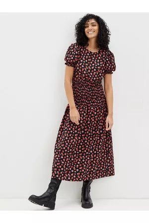 Dorothy Perkins Floral Printed Smocked A-Line Midi Dress