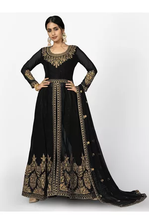 Divine International Trading Co Black & Gold-Toned Embroidered Unstitched Dress Material