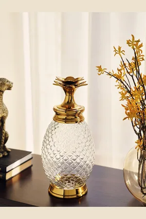 Pure Home and Living Gold-Toned & Transparent Textured Pineapple Shaped Clear Glass Jar
