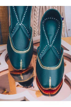 Nidhi Rathi Women Turquoise Blue Mojaris Flats