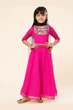 A.T.U.N. A T U N Girls Embroidered Ready to Wear Lehenga & Blouse With Dupatta