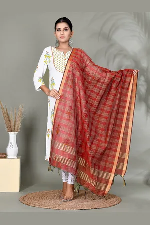 Kesarya Checked Organza Dupatta with Zari