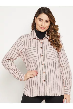 Bitterlime Women Relaxed Striped Casual Cotton Shirt
