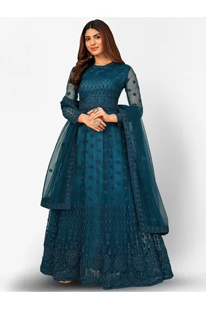 Divine International Trading Co Turquoise Blue Embroidered Unstitched Dress Material