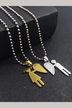 Saizen Set of 2 Gold-Plated Heart Shaped Stainless Steel Couple Pendant