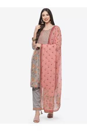 Biba Women Grey Ethnic Motifs Kurta with Trousers & With Dupatta