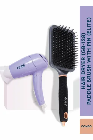 GUBB Set of GB-128 Hair Dryer - Purple & Paddle Brush with Pin - Black