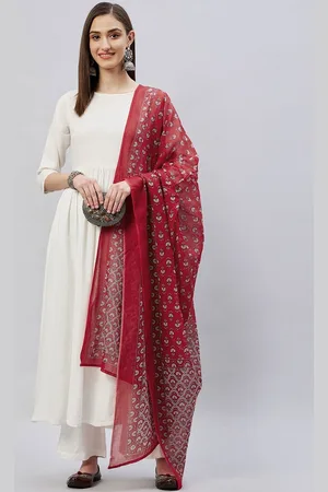 InWeave Red & White Printed Dupatta