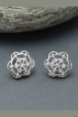 Ami Silver-Plated Cubic Zirconia Studded Contemporary Studs Earrings