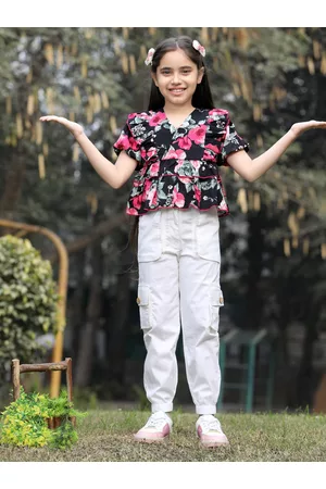 Cutiekins Girls Floral Printed Top with Cargos Set