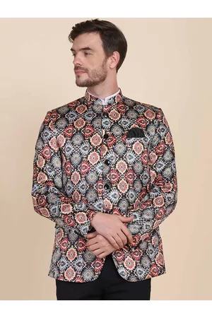 Tahvo Men Ethnic Motifs Printed Bandhgala Slim-Fit Blazer