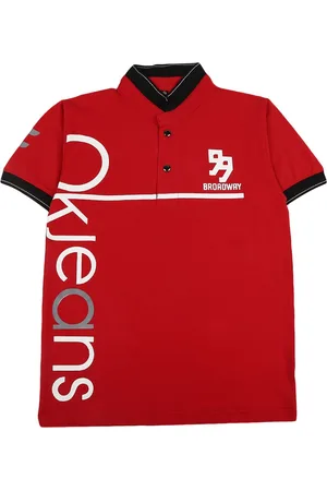 V-Mart Boys Red & Black Typography Printed Polo Collar T-shirt